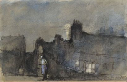 null HUGO Georges Victor, 1868-1925, 

Nocturne en ville, 

aquarelle partiellement...