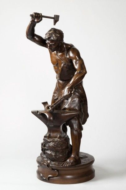 null GAUDEZ Adrien, 1845-1902, 

Le forgeron, 

bronze à patine médaille (petit manque...