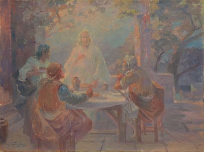 null GRIFFON Gabriel, 1866-1938, 

Les pèlerins d'Emmaüs, 

huile sur toile, signée...