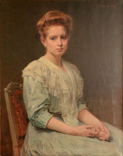 null MAILLART Diogène Ulysse, 1840-1926, 

Jeune femme rêveuse, 

huile sur toile...