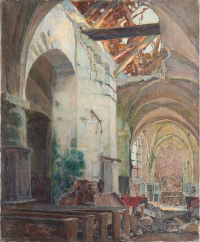 null LEROUX Auguste, 1871-1954, 

Église en ruines, 1915

Huile sur toile, signée...