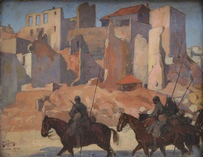 null DEVAMBEZ André, 1867-1943, 

Cavaliers à Verdun, 1917

Huile sur panneau (petites...