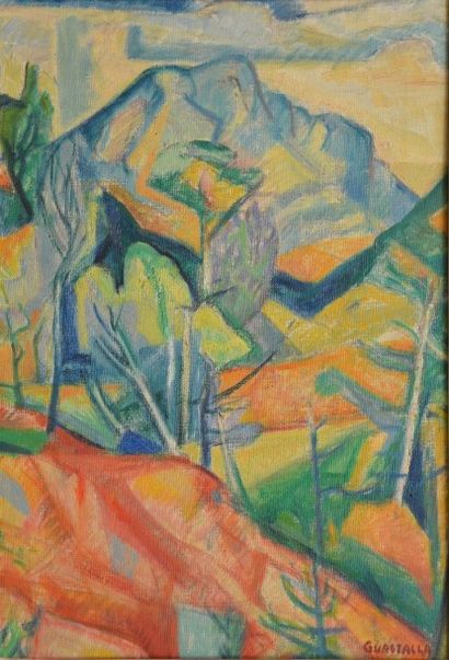 null GUASTALLA Pierre, 1891-1968, 

Arbres et montagne, 

huile sur toile, signée...