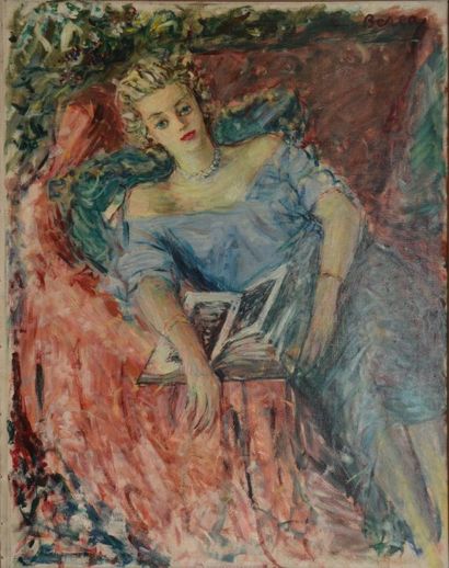 null BEREA Dimitri, 1908-1975, 

Modèle blond à la lecture, 

huile sur toile, signée...