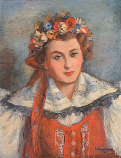 null HLADIKOVA-BERNKOPFOVA Jana, née en 1900, 

Jeune femme à la couronne de fleurs,...
