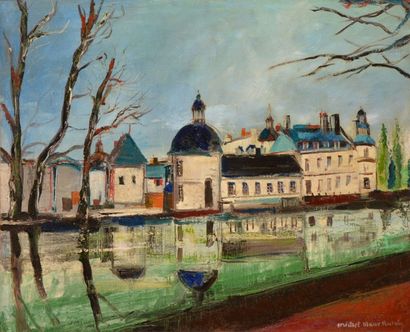 null POULAIN Michel Marie, 1906-1991, 

Chateau au bord de l'eau, 

huile sur toile...