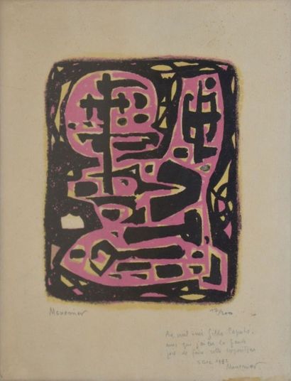 null MANESSIER Alfred, 1911-1993, 

Composition rose et noire, 

lithographie en...
