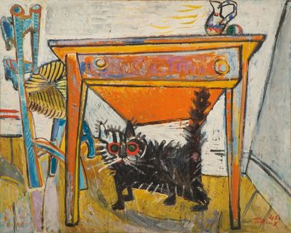null TAILLEUX Francis, 1913-1981, 

Chat noir sous une table, 1946, 

huile sur toile...