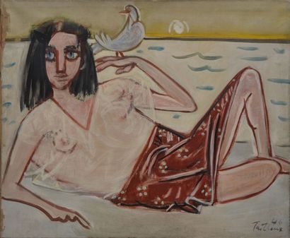 null TAILLEUX Francis, 1913-1981, 

Odalisque à la mouette, 1946, 

huile sur toile...