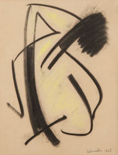 null SCHNEIDER Gérard, 1896-1986, 

sans titre jaune et noir, 1948, 

pastel sur...