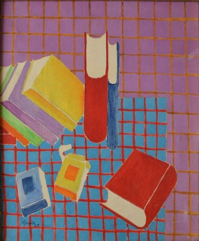 null GISCHIA Léon, 1903-1991, 

Livres et cigarettes, 1943, 

huile sur toile (usures),...