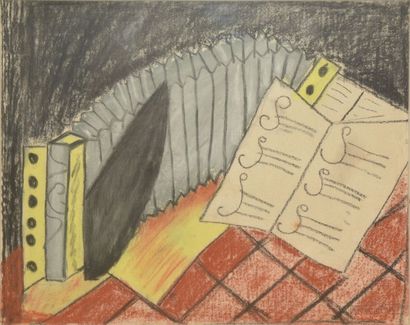 null BISSIERE Antoine, 1926-2012, 

Composition au bandonéon, 

pastel sur papier,...