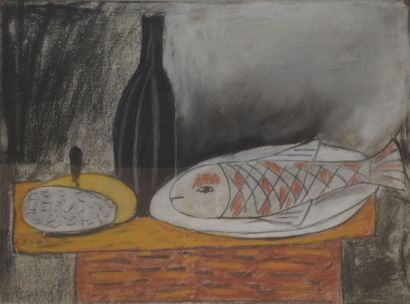 null BISSIERE Antoine, 1926-2012, 

Pain et poisson, 

pastel sur papier, signé en...