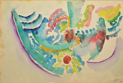 null STEVO Jean, 1914-1974, 

Composition colorée, 1963, 

aquarelle (griffures),...