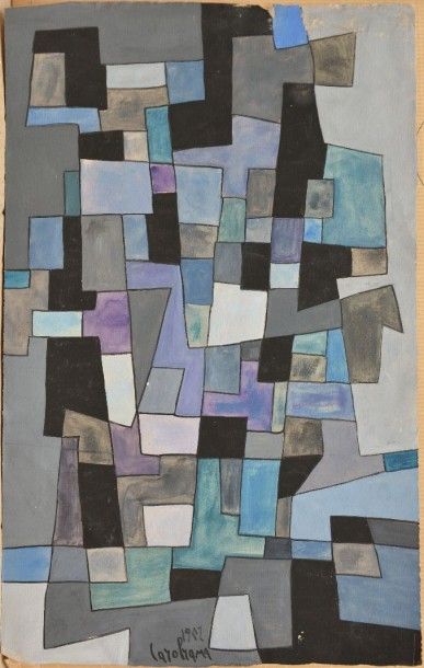 null RAMA Carol, née en 1918, 

Sans titre bleu et violet, 1962 (?), gouache (petits...