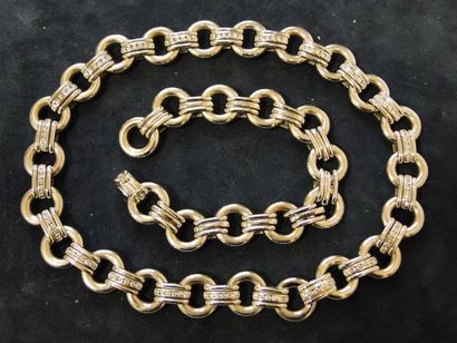 FARAONE Parure composée d'un collier et d'un bracelet en or gris à maille ronde alternée...