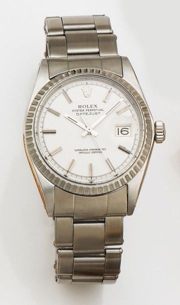 ROLEX Montre d'Homme en acier, modèle «Oyster Perpetual Date just» de 1965, cadran...