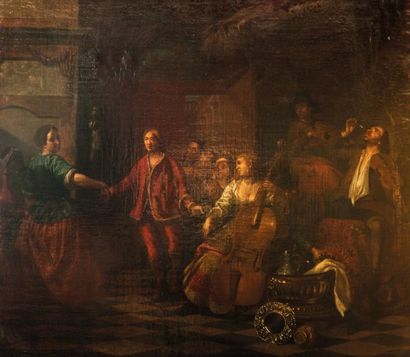 GOVAERTS Hendrick (Malines 1669 - Anvers 1720) Le pas de danse Huile sur toile. Au...