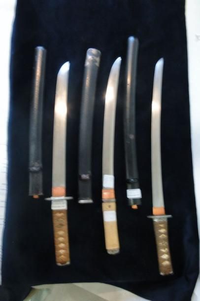 null Lot de trois sabres japonais dits «Tanto». L.: 55,5 à 62 cm
