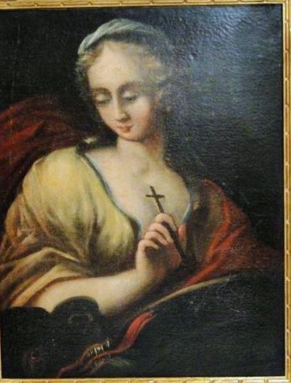 École FRANÇAISE du XVIIIe siècle Sainte Marguerite et la Tarasque Huile sur toile...