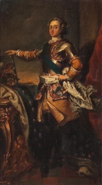 JACQUAND Claudius (Attribué à) (1803-1878) Portrait de Louis XV en pied. Toile marouflée...