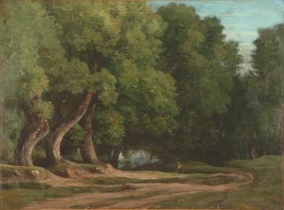 CABAT Louis, 1812-1893 Chemin en lisière de forêt. Huile sur toile, signée en bas...
