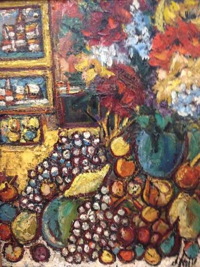 D'ANTY Henry, 1910-1998 Intérieur aux fruits et aux fleurs, huile sur toile, signée...