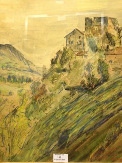 DOUROUZE Daniel, 1874-1923 Faugier, Basses-Alpes, septembre 1919 Pastel et aquarelle,...