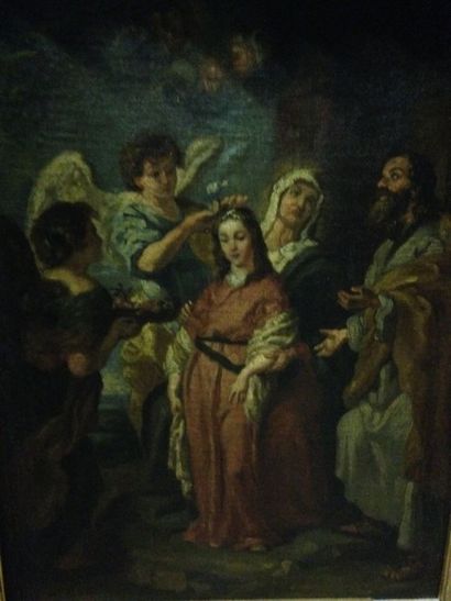 ECOLE FRANCAISE XIXème La Vierge et Sainte Anne ou Le baptême de la Vierge Huile...