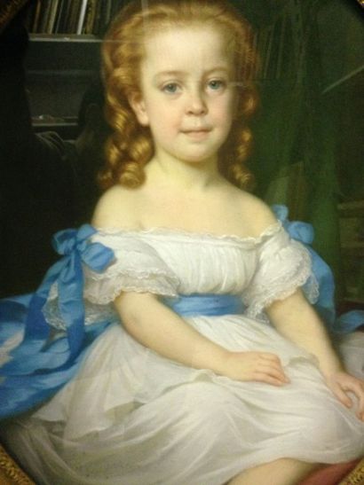 Ecole française fin XIXème Portrait de fillette Pastel 71x57cm