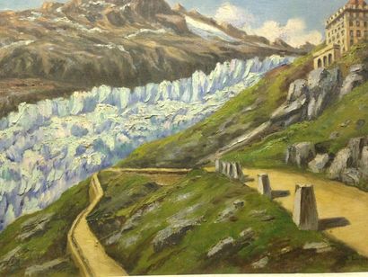 EHRLICH Fernand, XXe siècle Glacier en montagne, huile sur toile, signée en bas à...