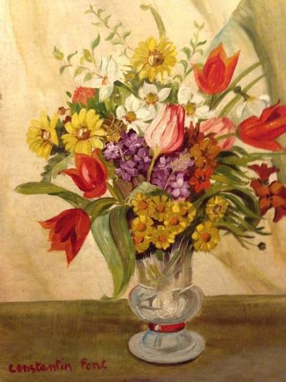 FONT Constantin (1890-1954) Bouquet, Huile sur toile, signée en bas à gauche 37,5x28...