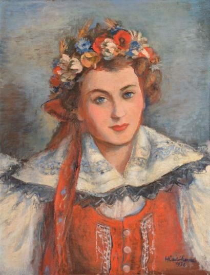 HLADIKOVA-BERNKOPFOVA Jana, née en 1900 Jeune femme à la couronne de fleurs, 1938,...