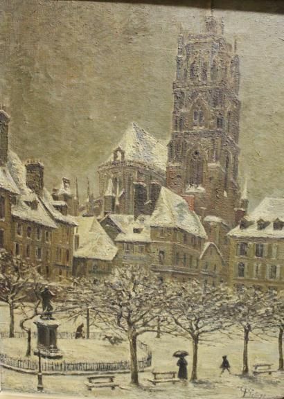 LIEBIZE C. Cathédrale sous la neige Huile sur toile, signée en bas à droite, 73x...