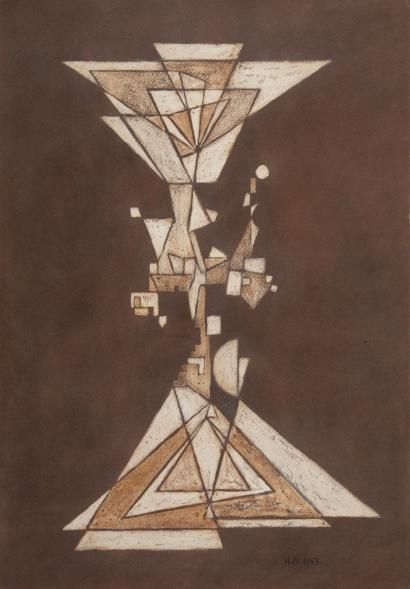 NOUVEAU Henri, 1901-1959 Sans titre brun, Paris, 2.1.53, technique mixte sur papier,...