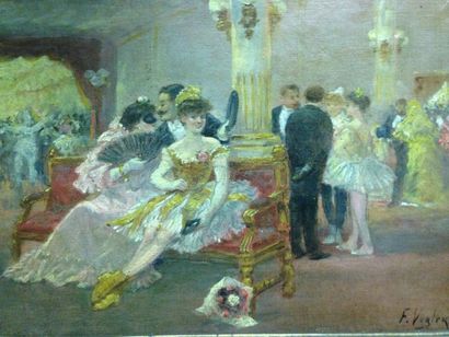 VOGLER F, XXe siècle Bal masqué à l'Opéra, huile sur toile, signée en bas à droite,...