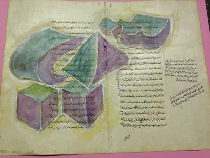 YAHYAEI Reza, né en 1948 Sans titre aux cubes, 2008 Gouache sur pages de Coran, signée...