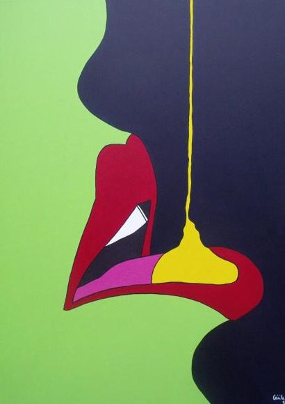 MARTIN Cécile, née en 1971 Lips Acrylique sur toile, signée en bas à droite 116 x...