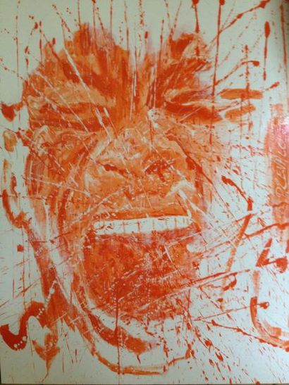 ZEVACO Patrick, né en 1963 Le crieur orange Acrylique sur toile de lin 146 x 114...