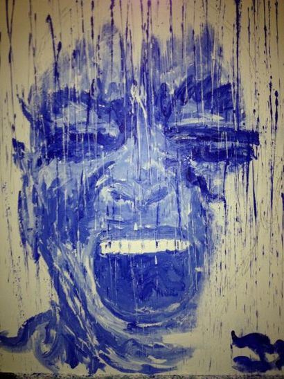 ZEVACO Patrick, né en 1963 Le crieur bleu Acrylique sur toile de lin 146 x 114 c...
