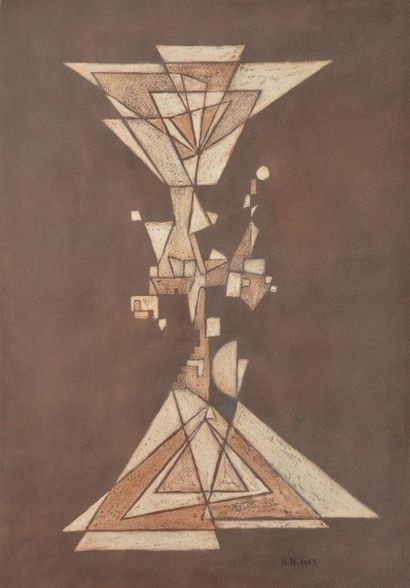 NOUVEAU Henri, 1901-1959 Sans titre brun, Paris, 2.1.53 technique mixte sur papier,...