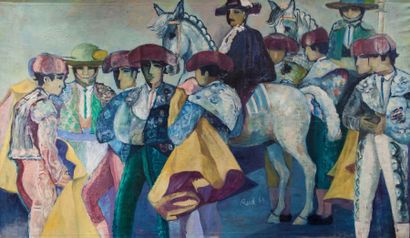 REED William James, 1908-1997 Avant la corrida, 1966 huile sur toile (restaurations,...