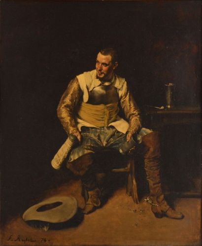 ROYBET Ferdinand, 1840-1920 Buveur attablé, 1874 huile sur panneau (restauration),...