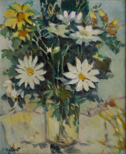 null Bouquet de marguerites huile sur toile, signée en bas à gauche 46 x 38 cm