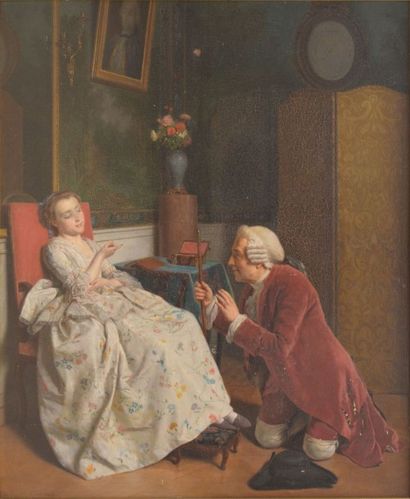 ROEHN Jean Alphonse, 1799-1864 La supplique huile sur panneau (craquelures, manques...