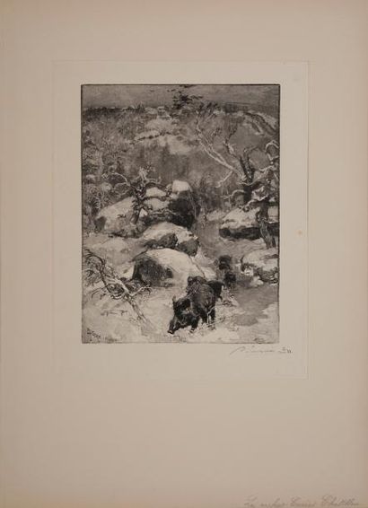 LEPERE (Auguste) La Forêt de Fontainebleau. S.l.n.d. [1908]. In-folio, maroquin vert...