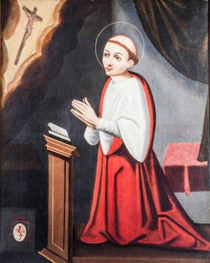 ÉCOLE FRANCAISE (Genre du XVIIe siècle) Cardinal en prière contemplant une apparition...