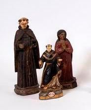 null Lot de trois statuettes en bois sculpté et polychromé: saint François avec tête...