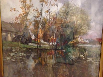 GIESE Max Eduard(1867-1916) Vilage en automne Aquarelle gouachée, signée en bas à...