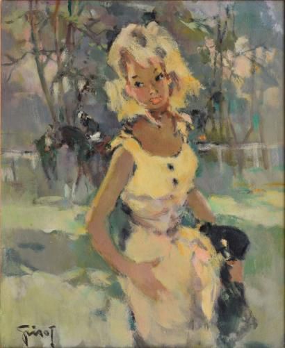 GRISOT Pierre, 1911-1995 Blonde au paddock, huile sur toile, signée en bas à gauche,...